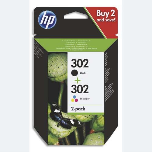 HP 302 Pack de 2 Cartouches d'Encre Noire et Trois Couleurs Authentiques (X4D37AE) (dont eco-taxe de 0,02 €)