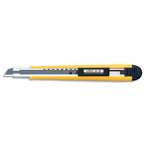 OLFA Cutter ambidextre A-5 Jaune Noir, verrouillage automatique, lame sécable - Largeur de la lame 9 mm