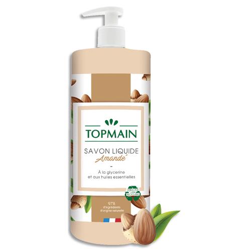 TOPMAIN Flacon pompe 500 ml Savon liquide doux aux huiles essentielles pour mains et corps parfum Amandes