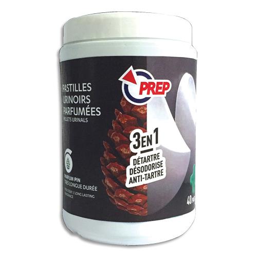 PREP Boîte de 40 pastilles pour urinoirs, nettoie, désodorise, détartre, parfum Pin