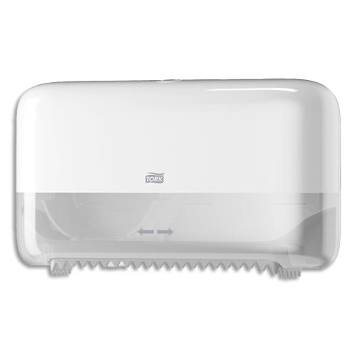 TORK Distributeur double papier toilette en rouleau Mid Size T7 Blanc, sans mandrin, L36 x H20,7 x P13 cm