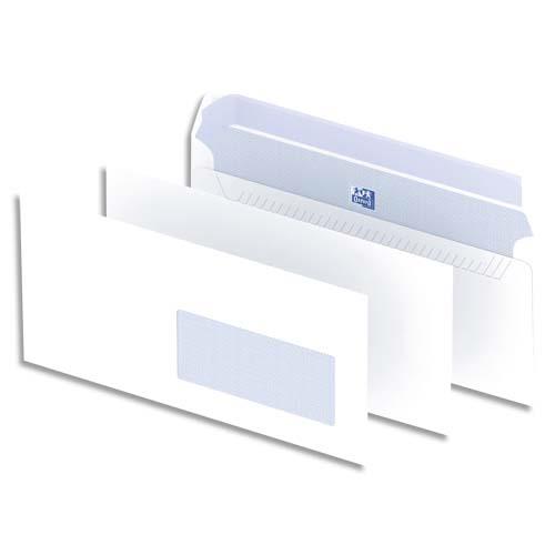 OXFORD Boîte de 200 enveloppes blanches auto-adhésives 90g format 110x220mm DL fenêtre 45x100mm