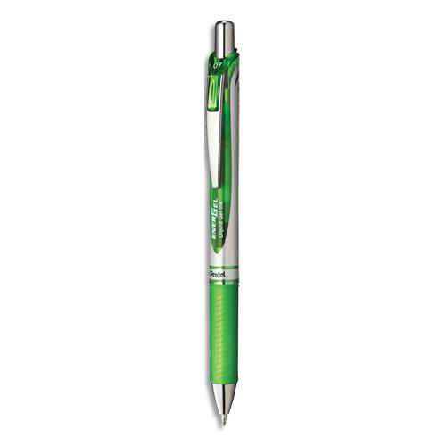 PENTEL Stylo à bille energel rétractable 0.7mm. Encre à pigment infalsifiable Verte.