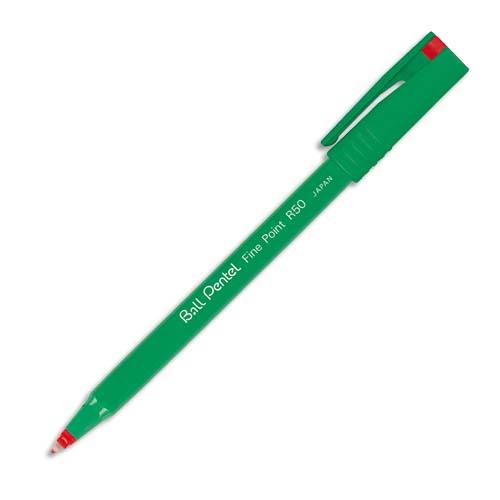 PENTEL Stylo feutre à bille pointe plastique 0,8 mm encre Rouge corps plastique Vert R 50