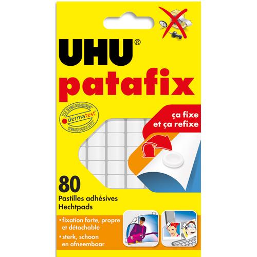 UHU Etui de 6 bandes prédécoupées de 80 pastilles Patafix blanche. Repositionnable à volonté.