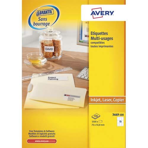 AVERY Boîte de 1500 étiquettes Blanches multi-usages 70 x 50,8 mm 3669-100