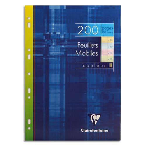 CLAIREFONTAINE Etui 200 copies simples format A4 grands carreaux Seyès ass:50Rose,50Bleu,50vert,50Jaune.