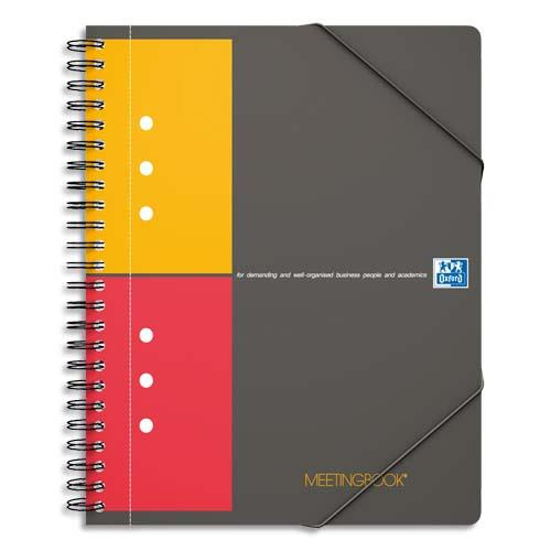 OXFORD Cahier MEETINGBOOK spirales 160 pages perforées 80g 5x5 21x31,8cm Couverture polypro Gris