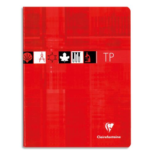 CLAIREFONTAINE Cahier TP reliure piqûre 40 pages grands carreaux+40 pages unies 17x22cm. Couverture carte