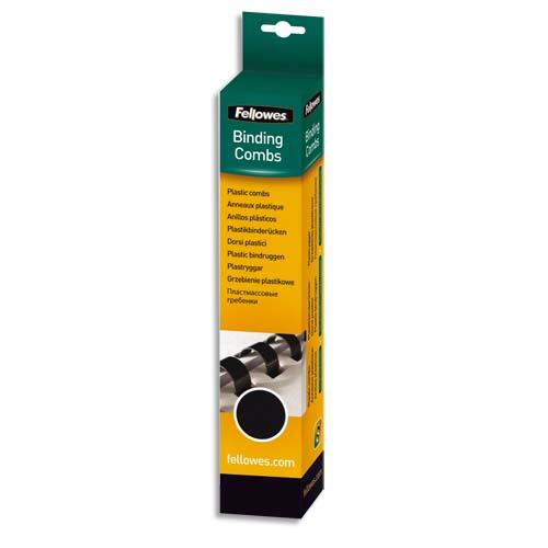 FELLOWES Boîte de 25 peignes anneaux plastique 12 mm Noir 53315