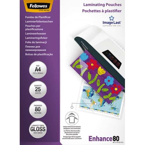 FELLOWES Boîte de 25 pochettes de plastification format A4 80 microns 53962