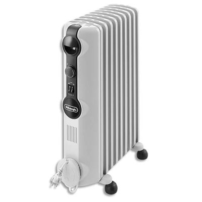 DELONGHI Radiateur bain d'huile mobile 2000W 3 allures de chauffe - Dim. L47,2 x H65 x P16 cm Gris clair (dont eco-taxe de 1,67 €)