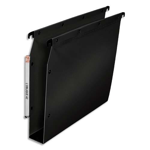 [477076] OBLIQUE AZ Paquet de 10 dossiers suspendus ARMOIRE en polypro opaque 5/10e.Fond 50, bouton-pression. Noir