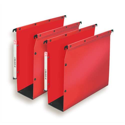 [477158] OBLIQUE AZ Paquet de 10 dossiers suspendus ARMOIRE en polypro opaque 5/10e.Fond 80, bouton-pression.Rouge