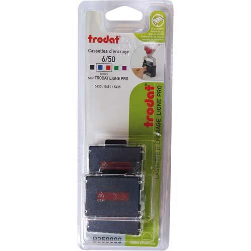 [487056] TRODAT Blister 3 recharges 6/50 pour appareils 5030/5431/5435/5546... Bicolore Bleu et Rouge