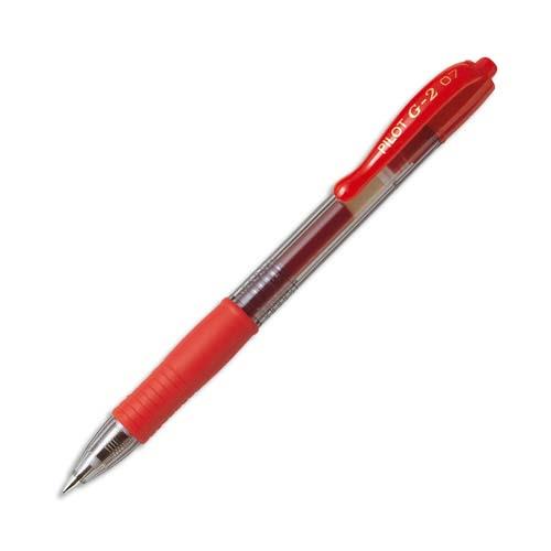 [491663] PILOT Stylo bille pointe moyenne rétractable encre gel Rouge corps plastique avec grip caoutchouc G2