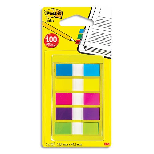 [493338] POST-IT Marque-pages POST-IT® étroits (5x20) couleurs néon dans dévidoir