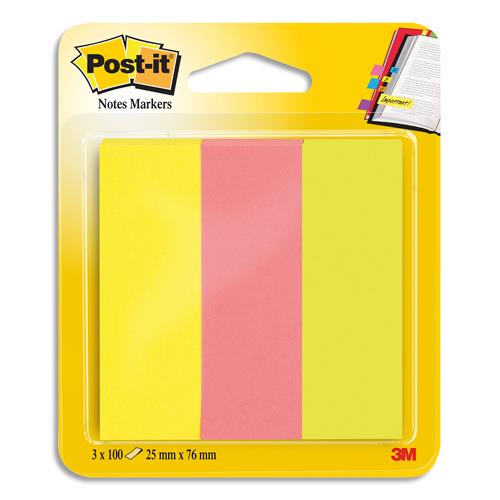 [493354] POST-IT 3 blocs de 100 marque-pages standards format 25x76mm coloris assortis