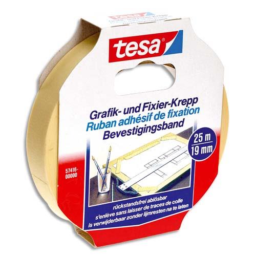 [494368] TESA Ruban adhésif papier Krepp spécial arts graphiques, rouleau de 19mm x 25m