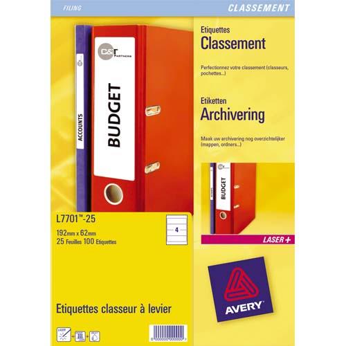 [496822] AVERY Boîte de 175 étiquettes Laser pour dos de classeur 192X38 L4760-25