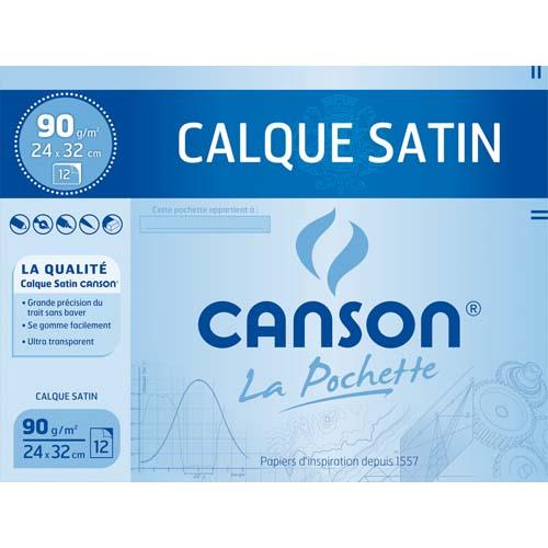 [510343] CANSON Pochette de 12 feuilles 24x32cm papier calque 70g. Avec pastilles repositionnables