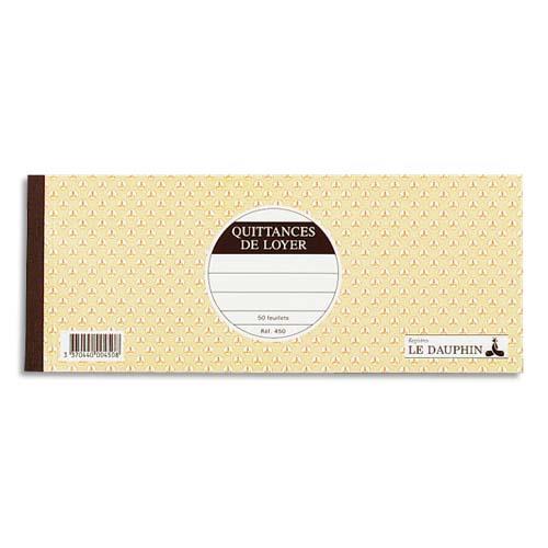 [524562] LE DAUPHIN Carnet quittance de loyer à souche 11x27,5 cm 50 feuillets