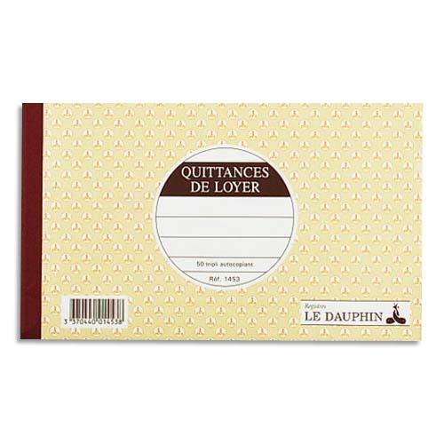 [524570] LE DAUPHIN Carnet quittance de loyer à souche 12,5x21cm 50 feuillets autocopiants tripli