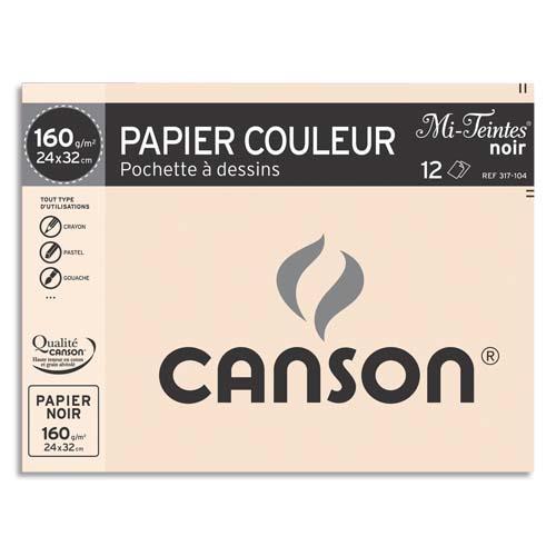 [526008] CANSON Pochette de 12 feuilles papier dessin MI-TEINTES 160g 24x32cm Noir Ref-317104