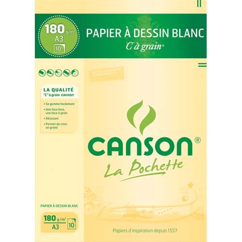 [526814] CANSON Pochette de 10 feuilles de papier dessin C A GRAIN 180g A3 Ref-27106
