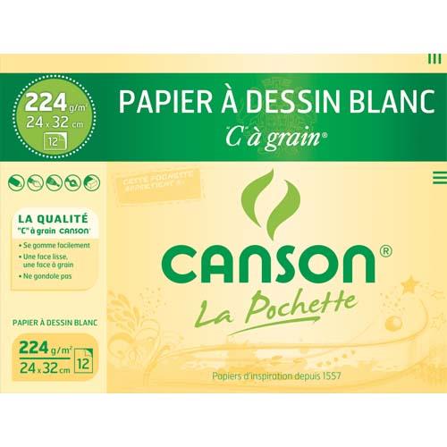 [526822] CANSON Pochette de 12 feuilles de papier dessin C A GRAIN 224g 24x32cm Ref-27103