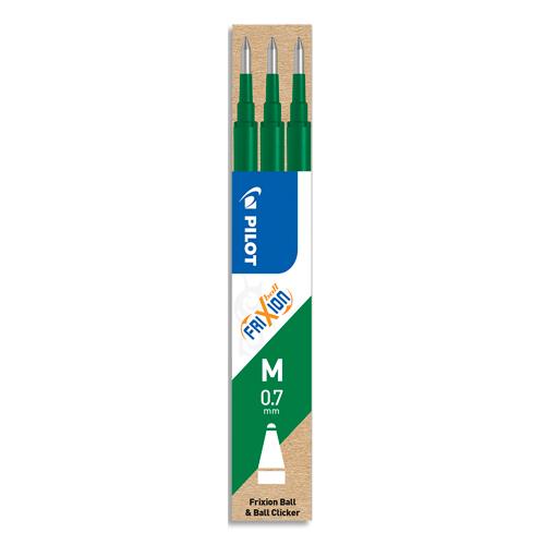 [527942] PILOT Set de 3 recharges pour roller FriXion Ball. Pointe moyenne 0,7 mm. Encre Vert
