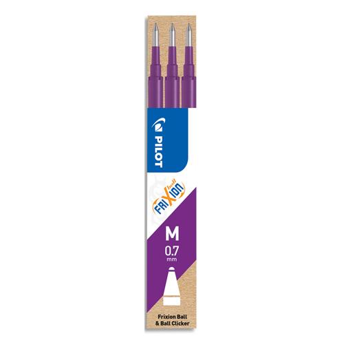 [527969] PILOT Set de 3 recharges pour roller FriXion Ball. Pointe moyenne 0,7 mm. Encre Violet