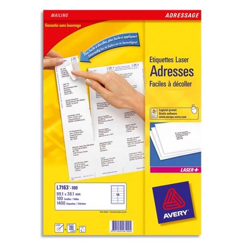 [529047] AVERY Boîte de 3500 étiquettes LaserBlanc 99,1X38,1 L7163-250