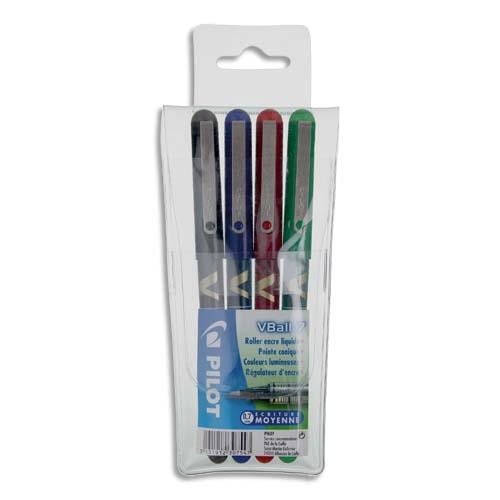 [533032] PILOT Pochette de 4 stylos feutre à bille pointe métal 4 couleurs d'encre V-BALL 05