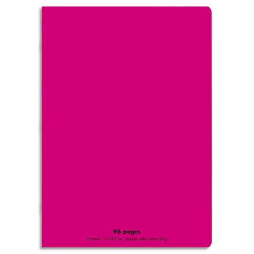 [533168] CONQUERANT C9 Cahier piqûre 24x32cm 96 pages 90g grands carreaux Seyès. Couverture polypropylène Rose