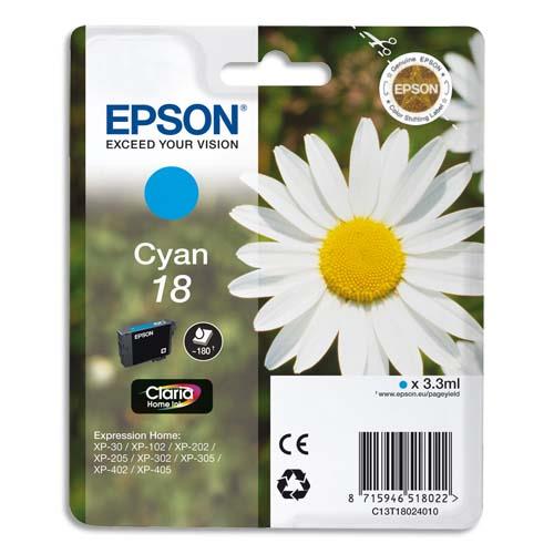 [133699] EPSON Cartouche Jet d'Encre Claria Home Cyan ''Pâquerette'' 18 (T1802) - C13T18024012 (dont eco-taxe de 0,01 €)