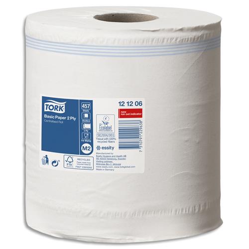 [540008] TORK Lot de 6 Bobines papier d'essuyage Basic à dévidage central M2 160m Format prédécoupé 20x35 cm Blanc