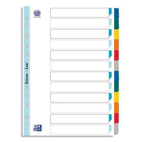 [555176] OXFORD Intercalaire en carte Blanche 170g, 12 positions renforcées mylar, format A4+. Coloris assortis