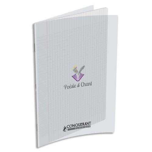 [133740] CONQUERANT C9 Cahier de poésie 90g, 24x32cm, 48 pages grands carreaux Seyès, couverture polypro incolore