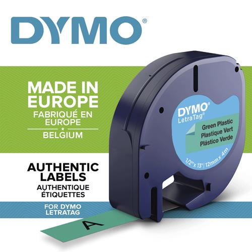 [559542] DYMO Ruban LETRATAG Noir/plastique Vert 12mmx4m