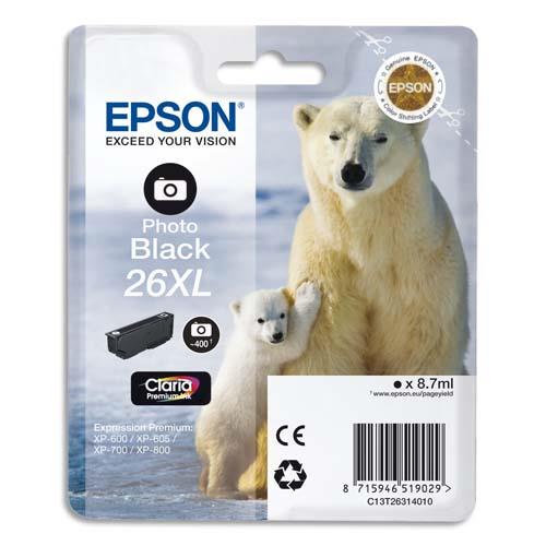 [133810] EPSON Cartouche Jet d'Encre Claria Premium Noir Photo (XL) ''Ours Polaire'' (T2631) - C13T26314012 (dont eco-taxe de 0,01 €)