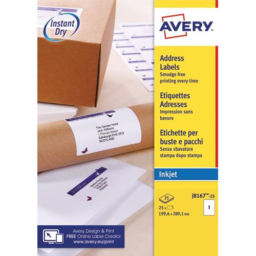 [572106] AVERY Boîte de 25 étiquettes Jet d'encre format 199,6x289,1mm
