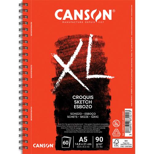 [663222] CANSON Album de 60 feuilles papier dessin CROQUIS XL spirale grand côté 90g A5 Ref-787221