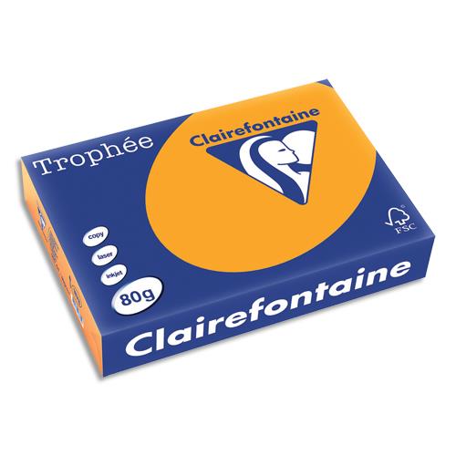 [669349] CLAIREFONTAINE Ramette de 500 feuilles papier couleur TROPHEE 80 grammes format A4 clementine 1878