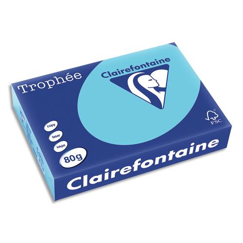 [669365] CLAIREFONTAINE Ramette de 500 feuilles papier couleur TROPHEE 80 grammes format A4 Bleu alizé 1774