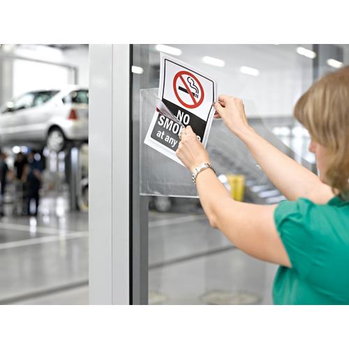 [682114] DJOIS BY TARIFOLD Sachet de 5 poch. murales PVC A4, adhésives repositionnables, ouv. coin magnétique