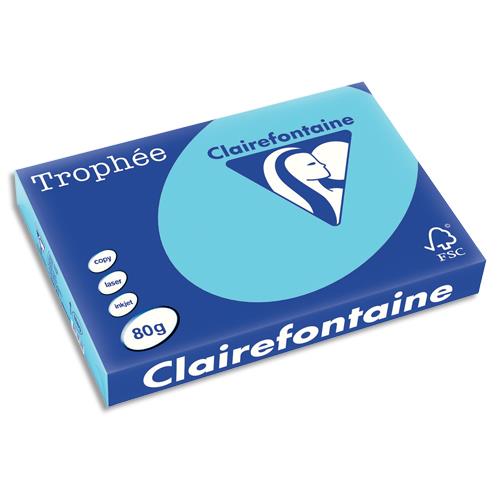 [683373] CLAIREFONTAINE Ramette de 500 feuilles papier couleur TROPHEE 80 grammes format A3 Bleu alizé 1889