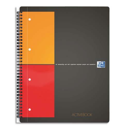 [684204] OXFORD Cahier Activebook spirales 160 pages perforées 80g 5x5 21x31,8cm Couverture polypro Gris