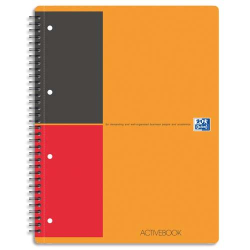 [684212] OXFORD Cahier Activebook spirales 160 pages perforées 80g lignée 6mm 21x31,8cm Couverture polypro Orange