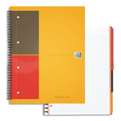 [684220] OXFORD Cahier Filingbook spirales 200 pages perforées 80g 5x5 21x31,8cm Couverture polypro Gris